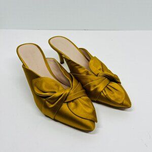 Loeffler Randall Jade Pointed Toe Satin Mustard Yellow Mule Kitten Heel, Sz 7